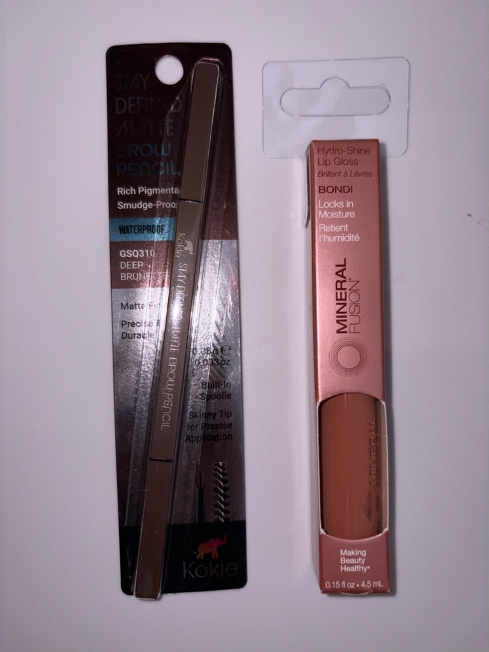 Mineral Fusion Shine Lip Gloss Bondi & Kokie Stay Defined Matte Brow Pencil